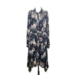 AllSaints‎ Lizzy Eden Floral Sheer Asym Hem Midi Dress Black Pink Grunge L
